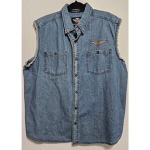 Men's Harley-Davidson Sleeveless Denim Shirt Motorcycle Biker Harley Size 2XL